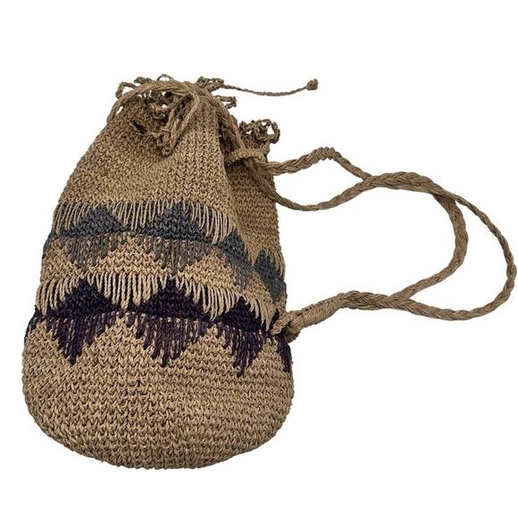 BOHO Vintage Folk Craft Bag Large Backpack Hand knitted Made of Plants - vegan main image 13